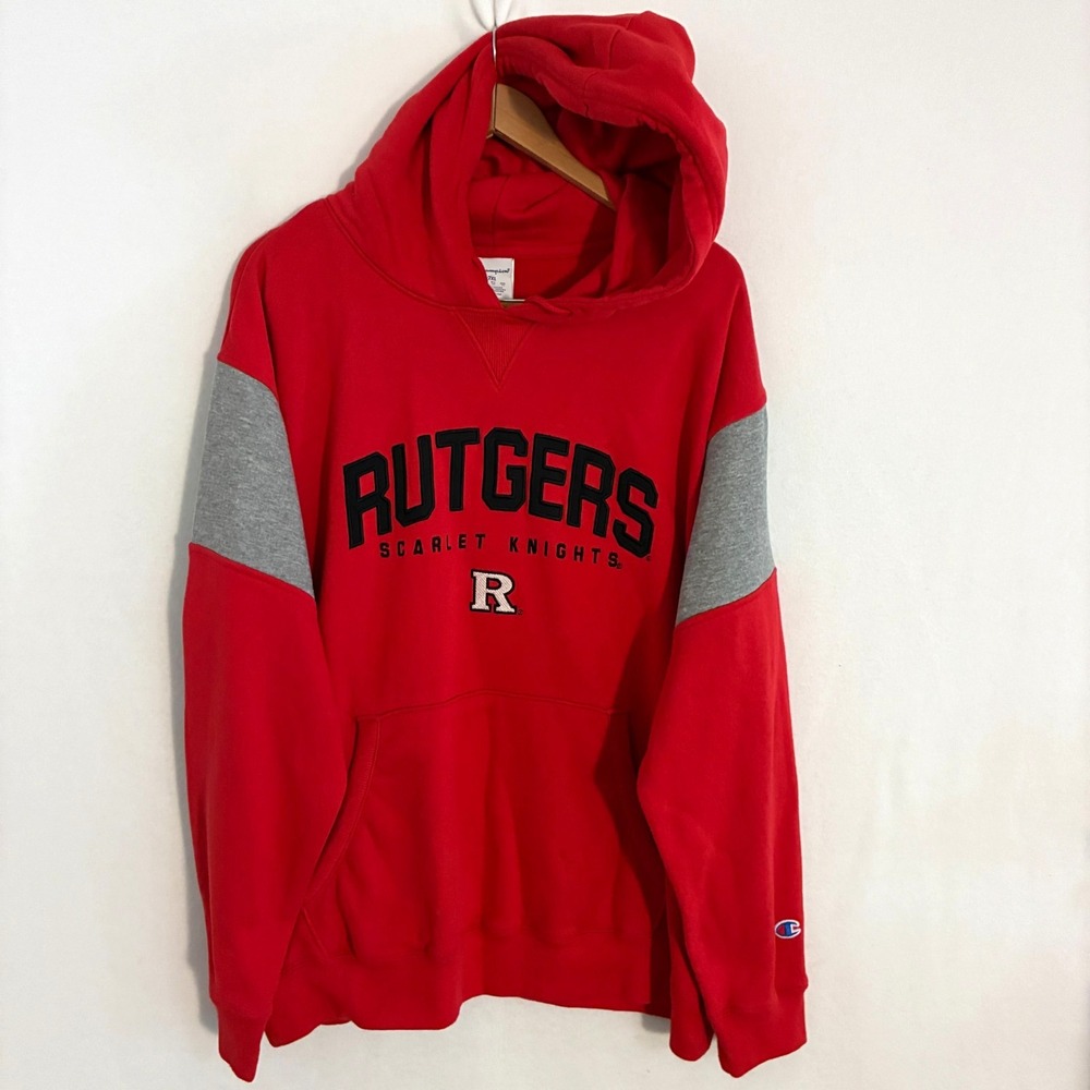 Rutgers Scarlet Knights Champion Hoodie Mens 2XL Embroidered Colorblock Pullover